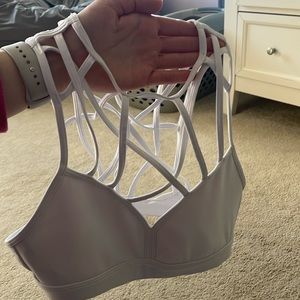 Crossover white sports bra